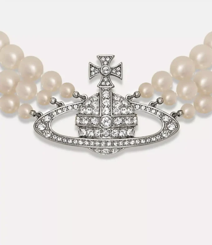 Three Row Pearl Bas Relief Choker Three Row Pearl Bas Relief Choker